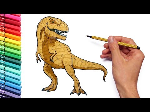 Drawing and Coloring T-Rex – color page With Jurassic Park Dinosaur