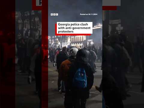 Video | Georgia police clash with anti-government protesters. #Georgia #BBCNews