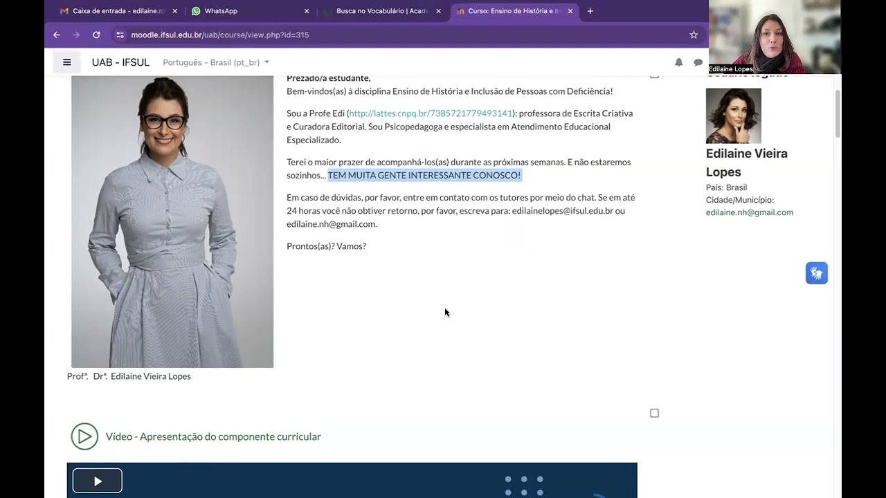 Vídeo de apresentação   Disciplina Ensino de História e Inclusão de Pessoas com Deficiência
