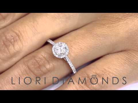 ER-SOLD-092 - 0.80 Carat G-SI2 Natural Round Diamond Engagement Ring 18k White Gold Pave Halo