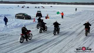 Ice Race Highlight Moto On Ice Quads, Bikes 4K Drone Footage Jan 23 2022 Race Cedar Lake, Indiana