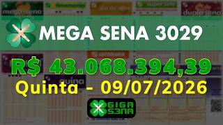 Resultado da Mega Sena 3029, Quinta-feira, 09/07/2026