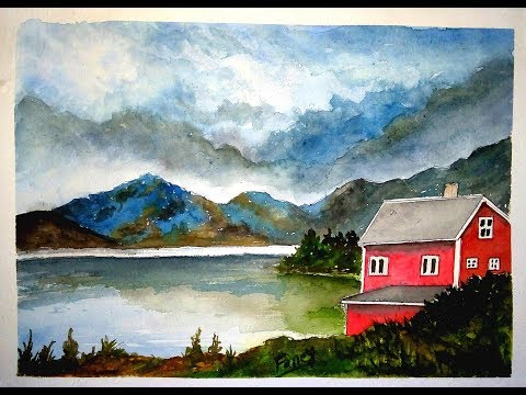 Easy Landscape/For Beginners/Easy watercolor painting landscape Video
