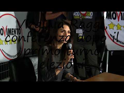 How to say Virginia Raggi, conferenza dopo il primo turno elezioni in English?