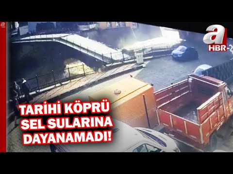A historic bridge collapsed in a flood in Borcka, Artvin! Here's the moment the bridge collapsed....