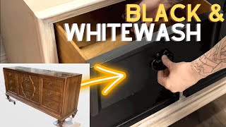 DRAMATIC WHITEWASH & BLACK // Upscale Vintage Dresser Flip