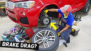 HOW TO DIAGNOSE STUCK BRAKE CALIPER PISTON ON BMW, BRAKE DRAG