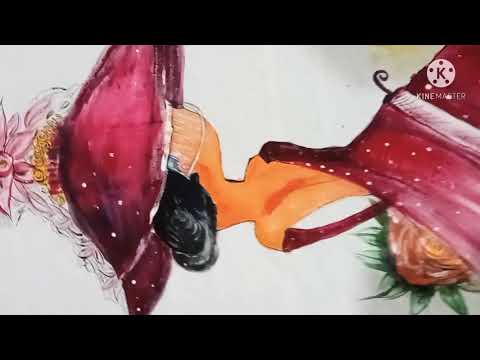 Two ladies with flowers/Bedsheet painting/Acrylic colours/By Anju Agarwal