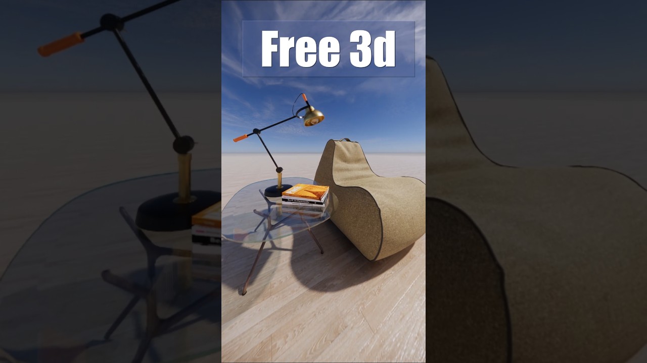 Free 3d models - bag chair, lamp, table and books!