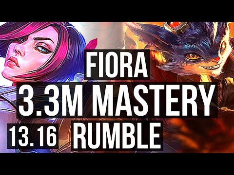 FIORA vs RUMBLE (TOP) | 3.3M mastery, 1800+ games, 16/4/8, Godlike | KR Master | 13.16