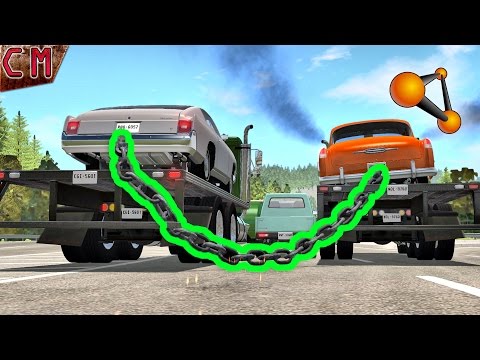 Chained Trucks car bollards crashes BeamNG Drive #1
