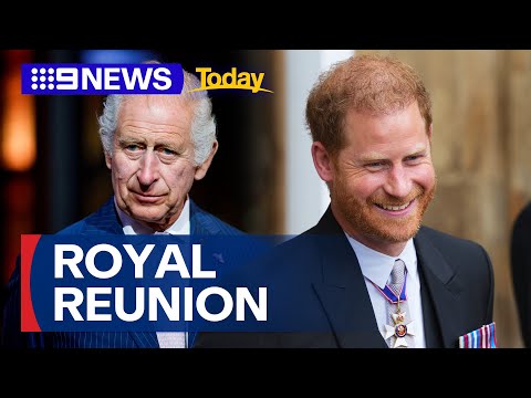 King Charles III and Prince Harry reunite for first time in over a year | 9 News Australia