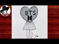 Easy BTS drawing || How to draw a girl with BTS heart | BTS girl drawing