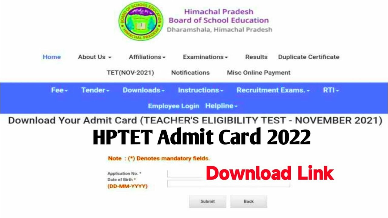 HP TET Admit Card 2022 (Released) | Himachal Pradesh TET Exam Dates