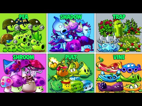 PvZ2 - 6 Team PEA x PULT x TRAP x SHADOW x SHROOM x VINE - Which Team Plant Will Win ?