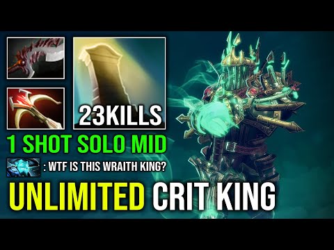 How to Solo Mid Wraith King 1 Shot Mortal Strike Unlimited Crit 100% Physical Right Click Dota 2