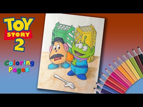 Coloring toys from Toy Story 2. The alien helps Mr  Potato Head. Toy story Coloring Pages for kids. Video