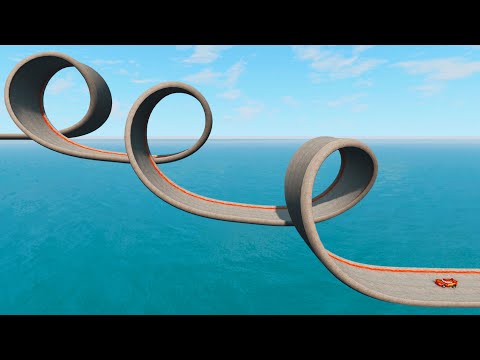 McQueen vs Impossible Triple Loop Bridge & Deep Water Crossing Cars - BeamNG.Drive