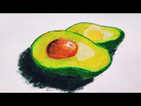 Avocado in oil pastels for kids and beginners