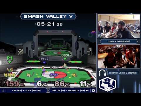 Smash Valley V Melee Doubles - KJH + Duck (Blue) vs Chillindude + MikeHaze (Green) - Losers Finals