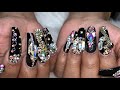 View 12 Black Coffin Acrylic Nails With Diamonds