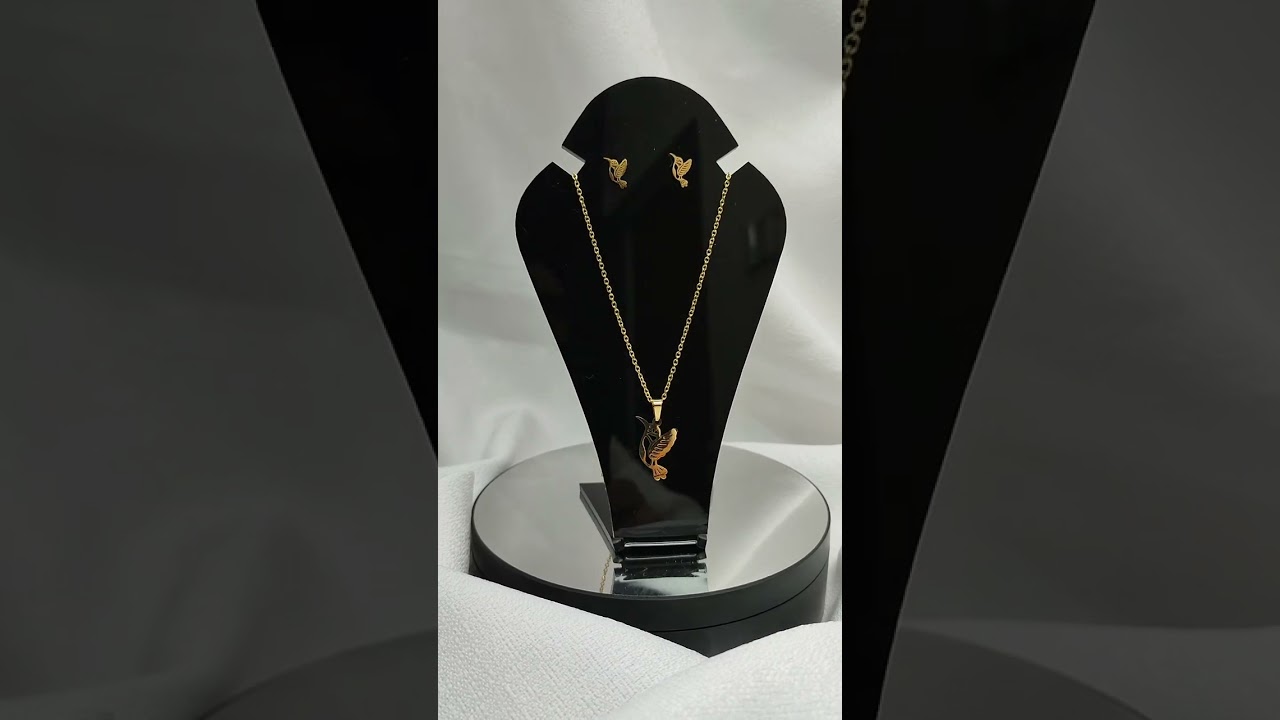 Juego Collar Aretes Colibrí Acero Chuparrosas + Caja Regalo