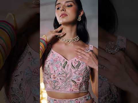 Pink Pure Chiffon Bridal Lehenga Choli Set with Mirror Zari & Heavy Sequin Work