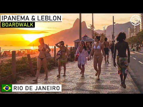 Caminando en las playas de Ipanema y Leblon al atardecer, Río de Janeiro, Brasil |【4K】 Binaural 2020