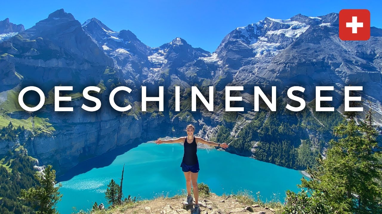 A duo embarks on a hike to Oeschinen Lake.