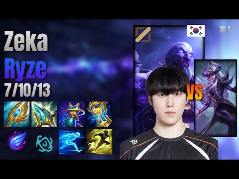 Zeka Mid Ryze vs Syndra lol KR solo rank Full Game 16.1 | 제카 라이즈 vs 신드라