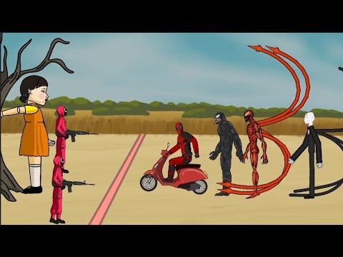 Squid Game vs Deadpool,Venom, Carnage and Slender Man