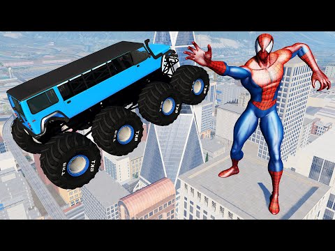 BeamNG Drive Cars Crazy Jumps and Crashes With Spider-Man | Random Vehicle Destruction Compilation