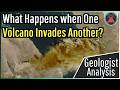 What Happens when One Volcano Invades Another?