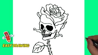 How To Draw Skull Of Rose Easy | Skull Of Rose Line Drawings | Tattoo drawing idea | Easy drawing