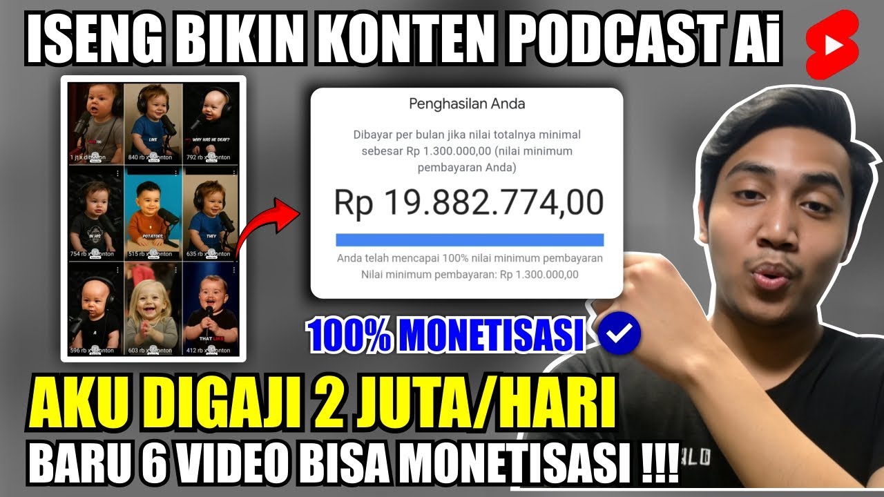 Akhirnya Aku Digaji 2 Juta/Hari dari Bikin Podcast Ai di Shorts - Tutorial Youtube Pemula Aman Monet