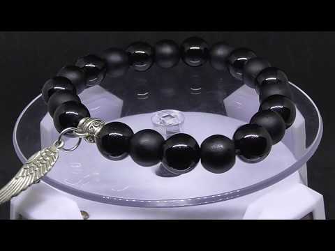 Black Onyx & Silver Wings of Freedom Charm - Natural Gemstone Beads Bracelet