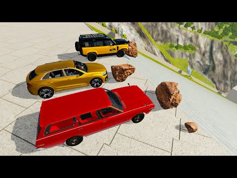 Stairs Jumps Down With Rocks (Crash Test) - BeamNG.drive Down Stairs Jumps (Cars Hit Rocks)