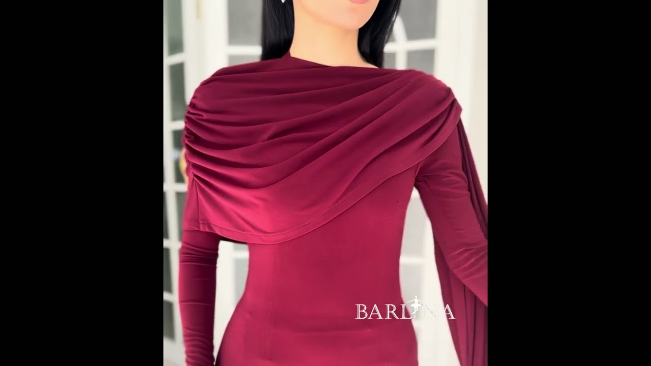 فستان ناعم خمري مع درابيه ملتف على الصدر - XL