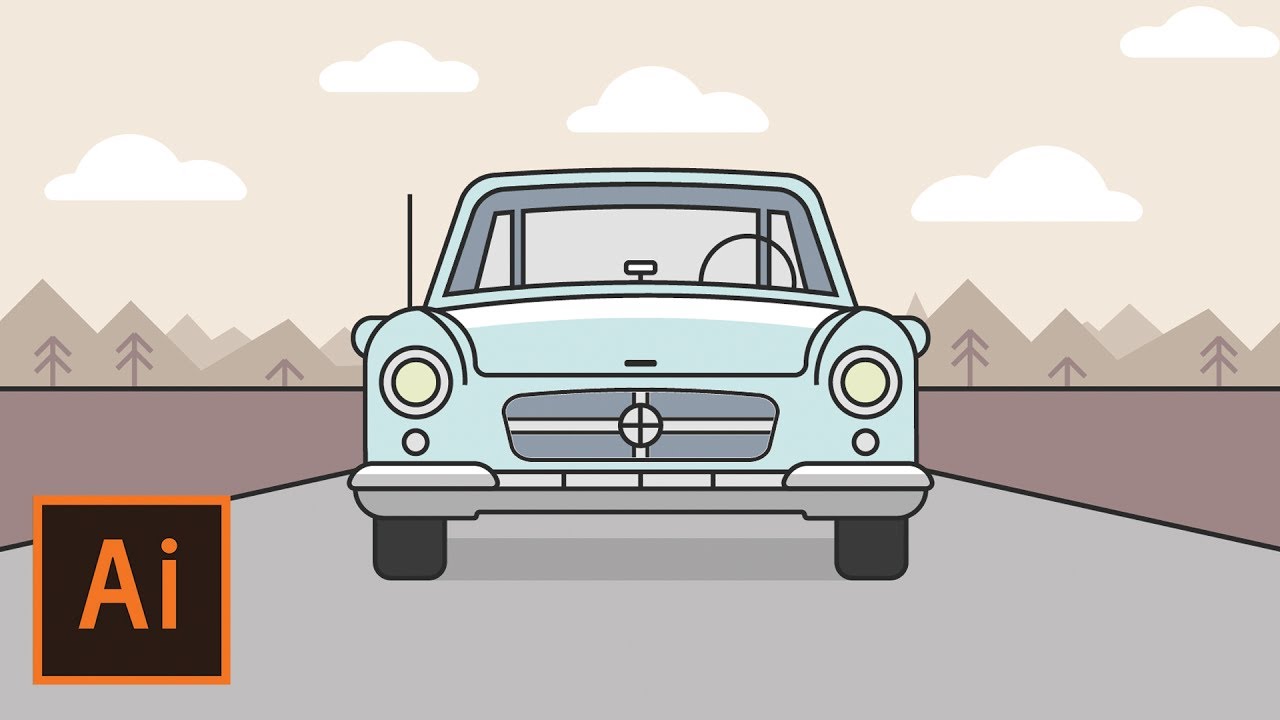 Illustrator Tutorial - Car Landscape Flat Design (Illustrator Flat Design Tutorial)