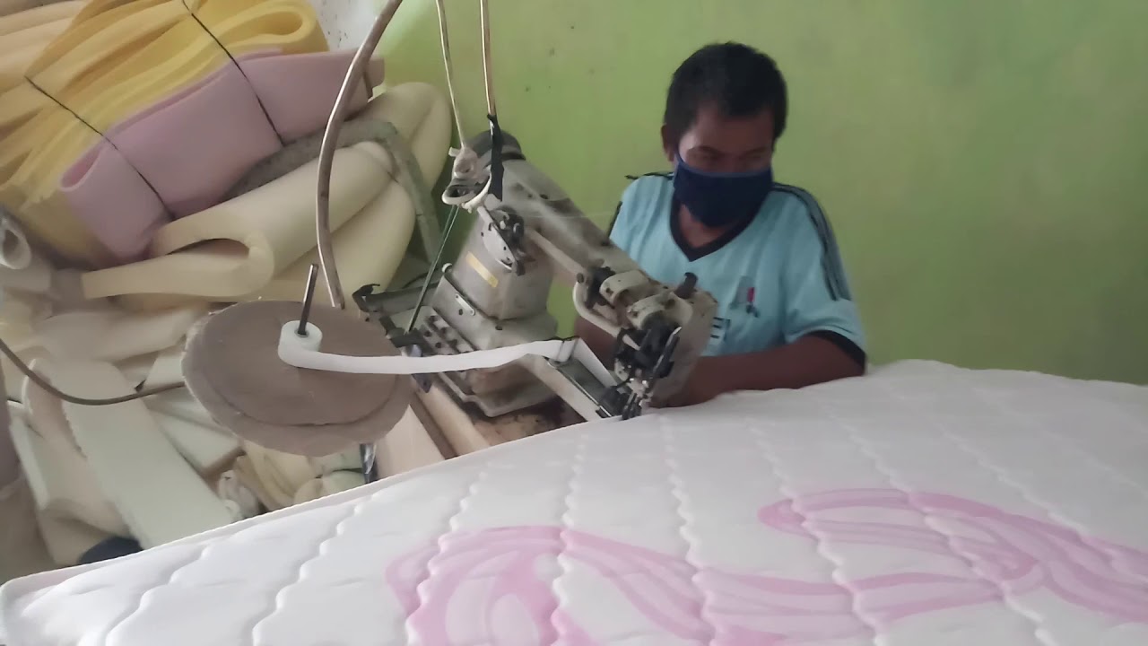 Proses peenjahitan matras springbed 120x200.