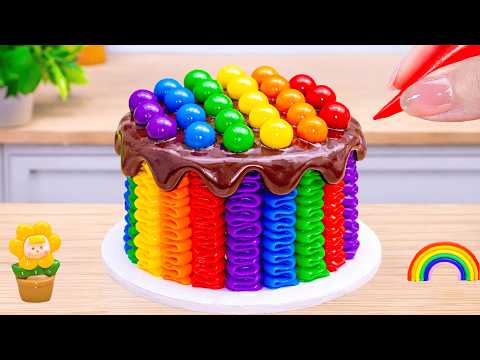 How to Make Rainbow Cake Recipe With Chocolate🌈Glossy Chocolate & Candy Topping💖By HT Mini Cakes