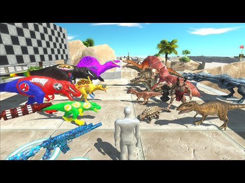 Spiderman, Batman Trex vs Spino vs Fps Avtar Team Dc Marvel - Animal Revolt Battle Simulator