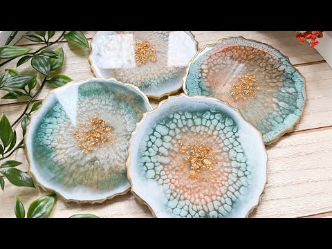 Beautiful Teal Bronze Geode Resin Coasters