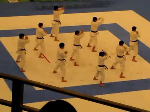 Teikyo University karate students demonstrates Kata Kanku dai
