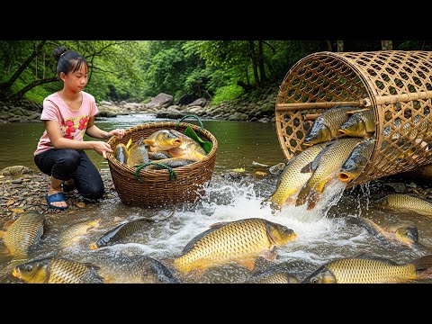Amazing: Harvesting 500+ Wild Giant Carp - Forest Girl Catches HUGE Fish and Go to Market Sell!