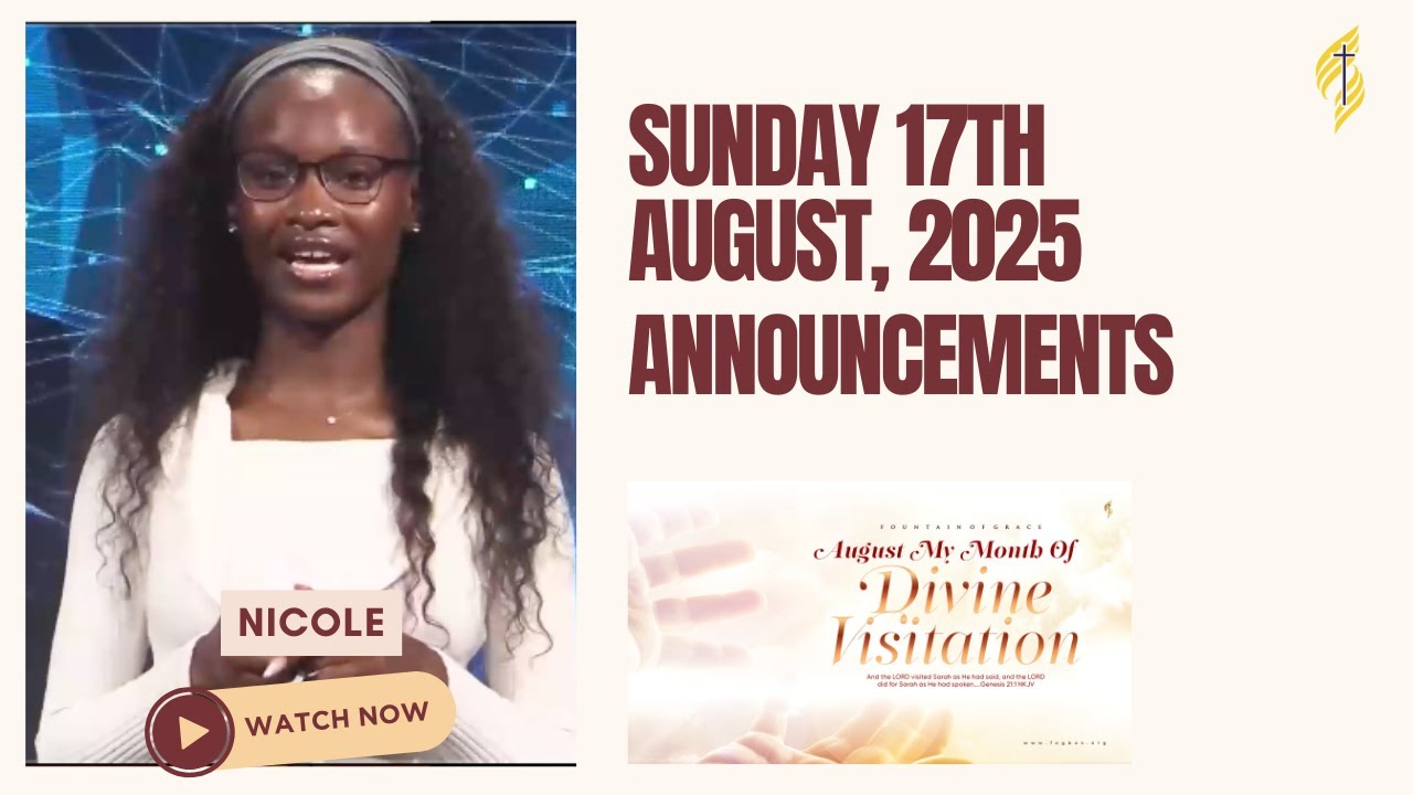 Fountain of Grace Announcements | Sunday 17th August , 2025
