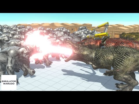 Weaponized T-Rex Brothers vs 100 Apes Animal Revolt Battle Simulator