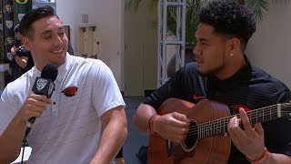 2017 Pac-12 Football Media Days: Oregon State's Manase Hungalu breaks out guitar for impromptu... 2017 Pac-12 Football Media Days: Oregon State's Manase Hungalu breaks out guitar for impromptu...