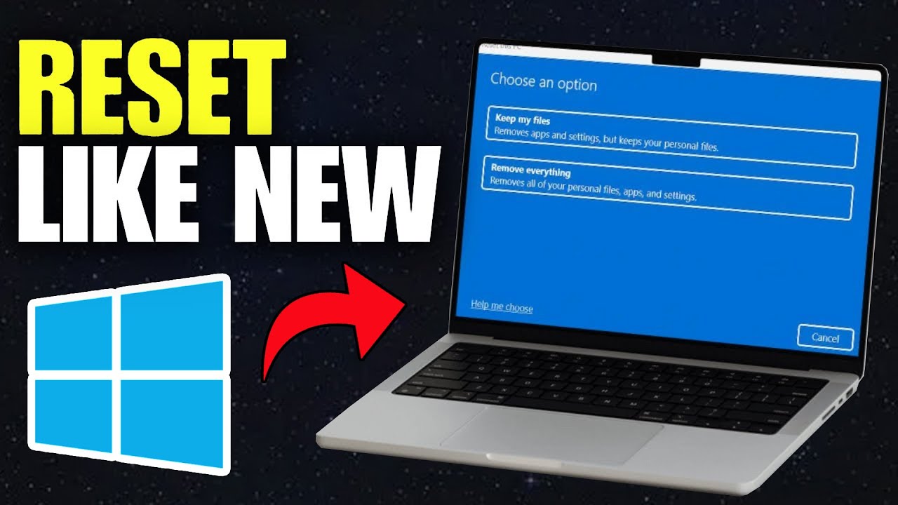 Laptop showing a Windows reset screen