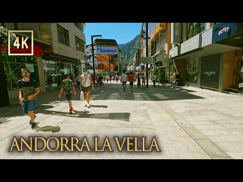 Caminhada em Andorra la Vella - Principado Montanhoso. 4k City Walk